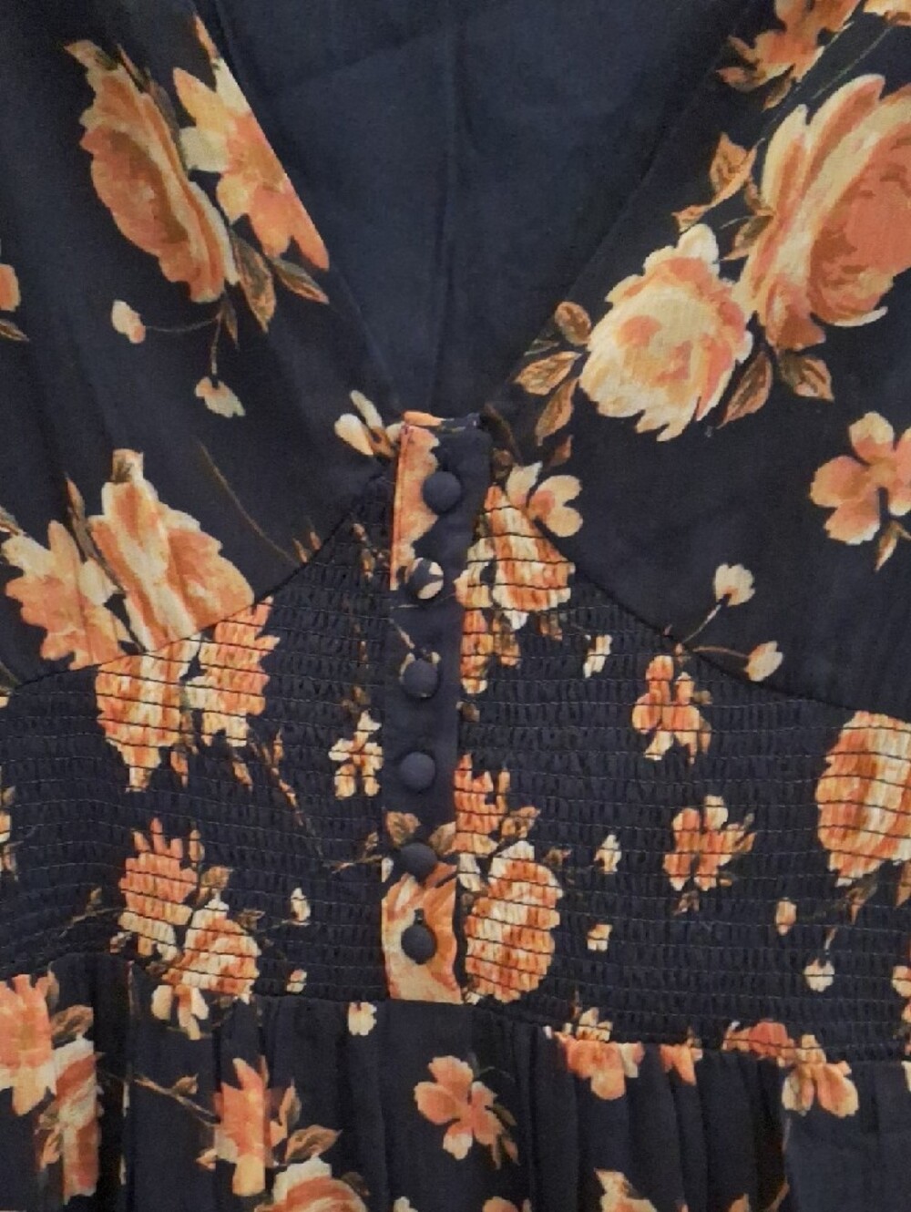 Patrons of Peace Navy Maxi Dress with Pink Floral Print - Picture 3 of 6